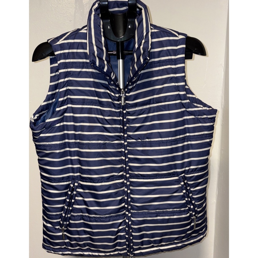 Jane Ashley Vest Womens XL Blue& White stripes Quilted Zip Front Pockets‎